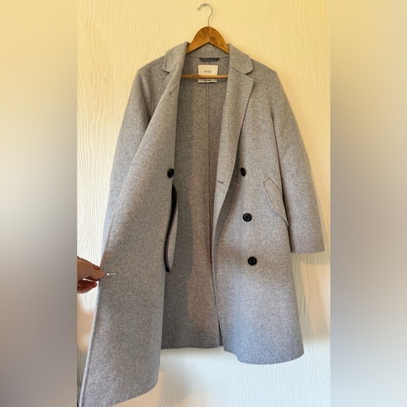 ViCOLO Wool Handmade Heather Grey Gray Double Breasted Long Midi Coat Peacoat - Picture 7 of 17